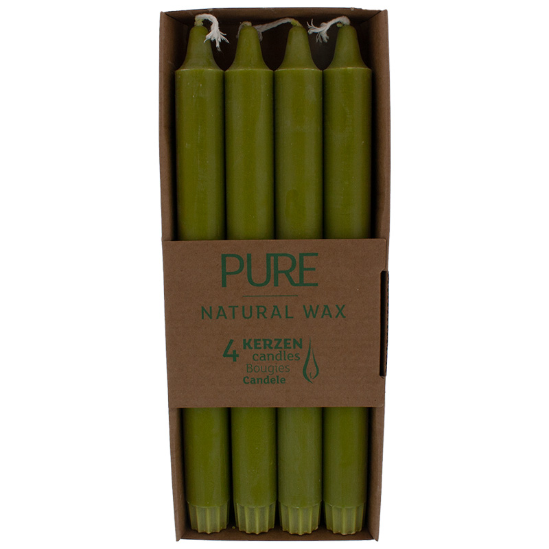 PURE Natural Wax Stabkerzen olive 4er Pack