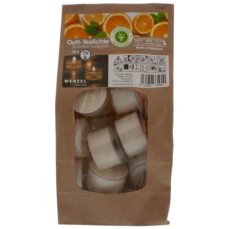 Premium Duft-Teelichte "Sweet Orange" mit 7 Stunden Brenndauer 18er Pack