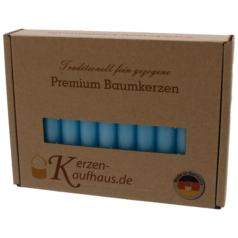 Baumkerzen hellblau handgezogen und durchgefärbt 20er Pack