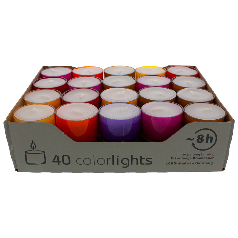 Teelichte Colorlights 8 Stunden Brenndauer Winter Edition 40er Pack