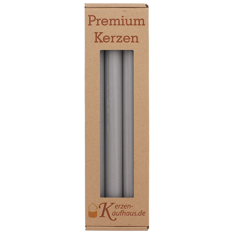Stabkerzen durchgefärbt grau 250 mm/22 mm 3er Pack
