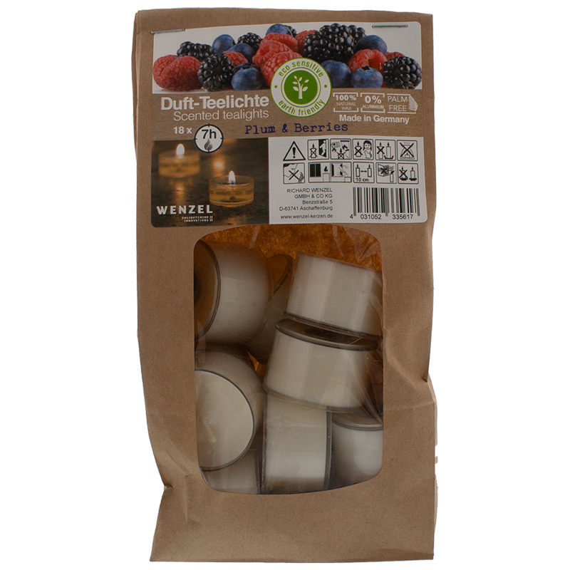 Duft-Teelichte "Plum & Berries" mit 7 Stunden Brenndauer 18er Pack