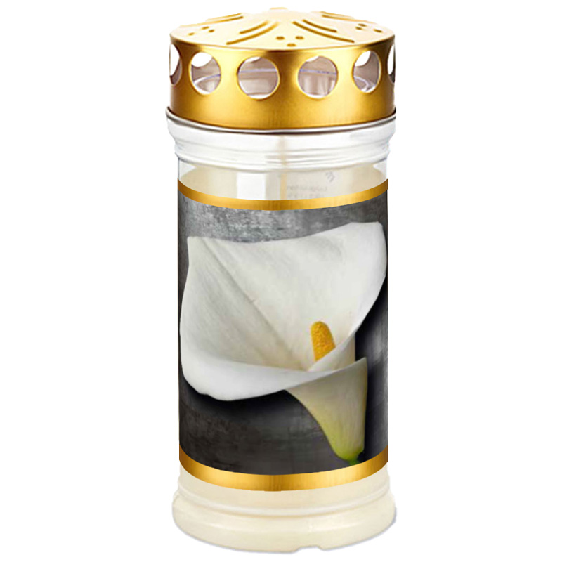 Memoriam Motiv-Grablicht mit Deckel "Gold Calla" 4 Tage