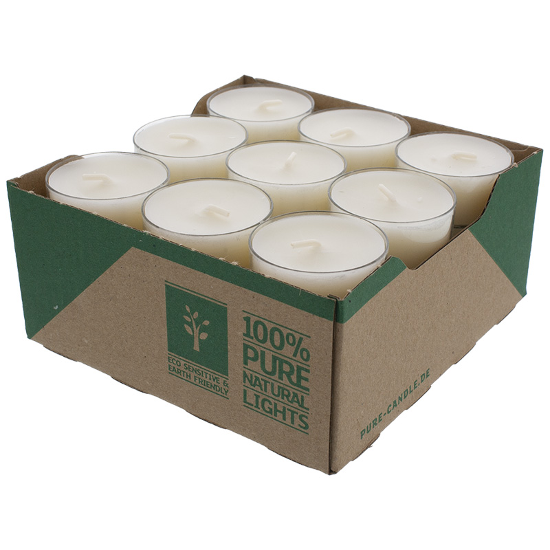 PURE Teelichte aus 100% Rapswachs mit 4 Stunden Brenndauer 27er Pack