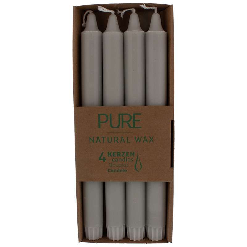 PURE Natural Wax Stabkerzen silbergrau 4er Pack