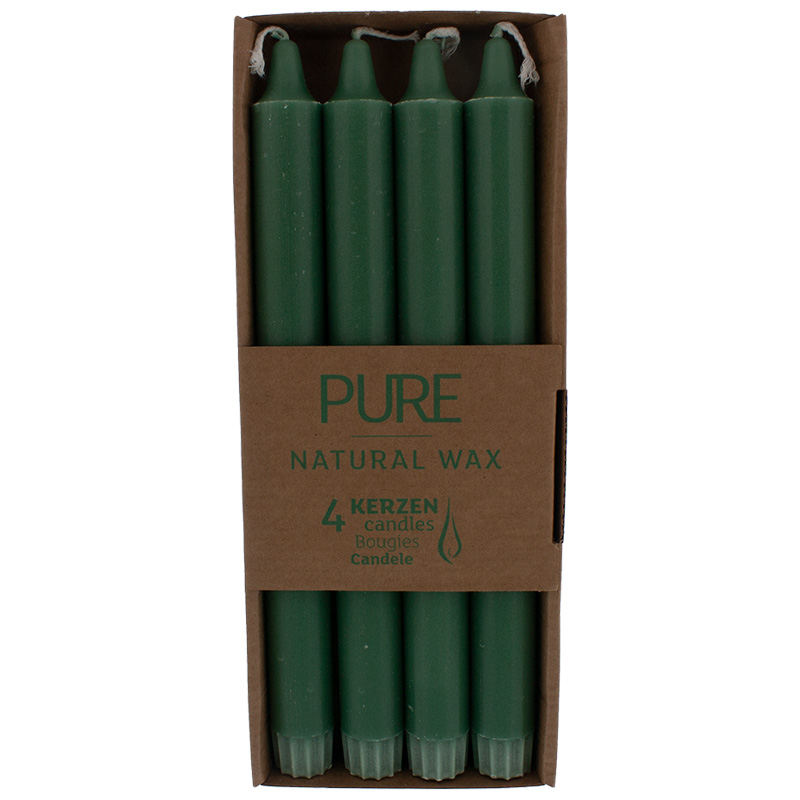 PURE Natural Wax Stabkerzen smaragd 4er Pack