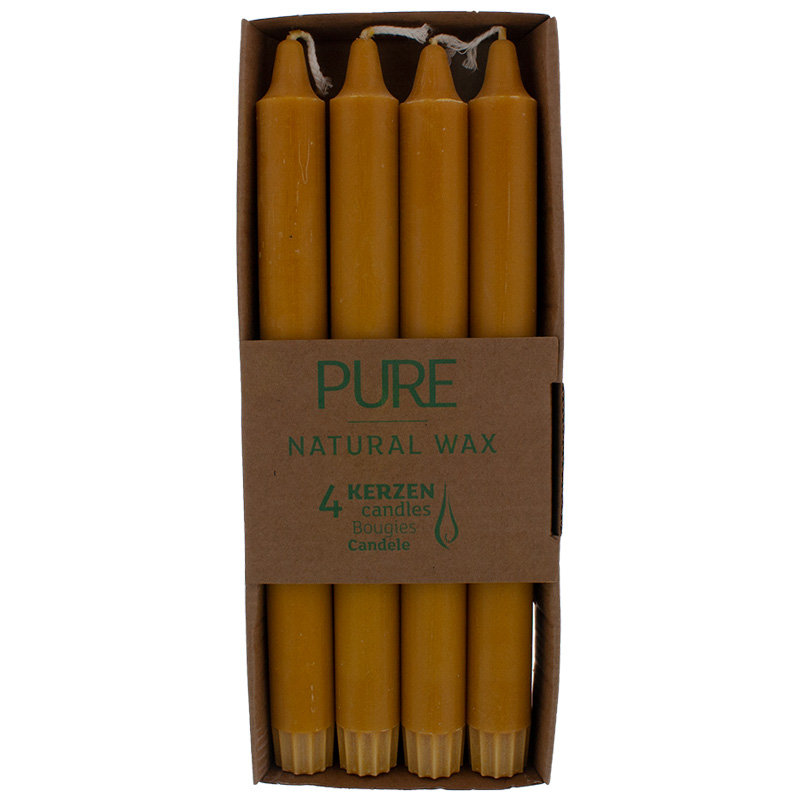 PURE Natural Wax Stabkerzen naturgelb 4er Pack