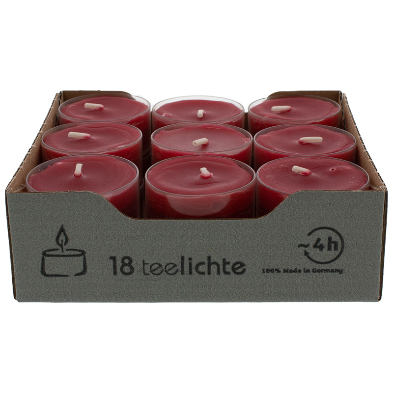 Teelichte rubinrot in transparenter Hülle 18er Pack
