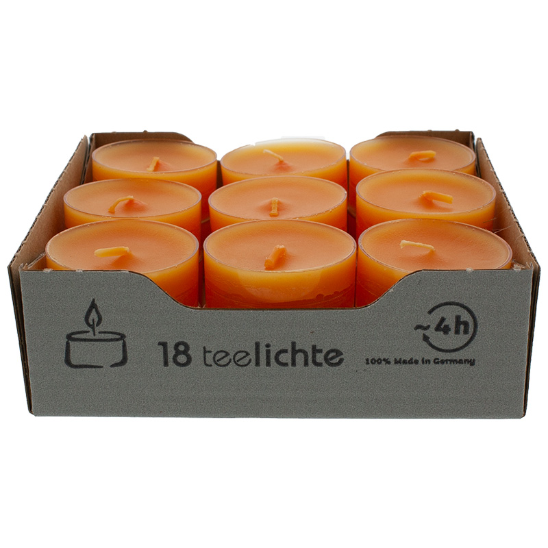 Teelichte mandarin in transparenter Hülle 18er Pack