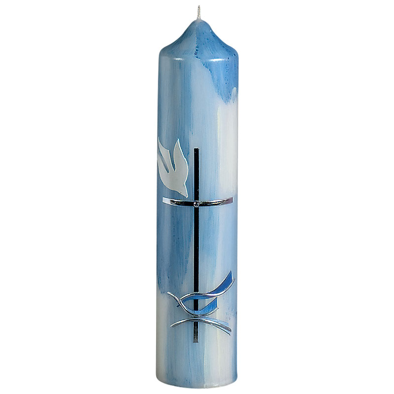 Taufkerze modern mit Kreuz blau schattiert