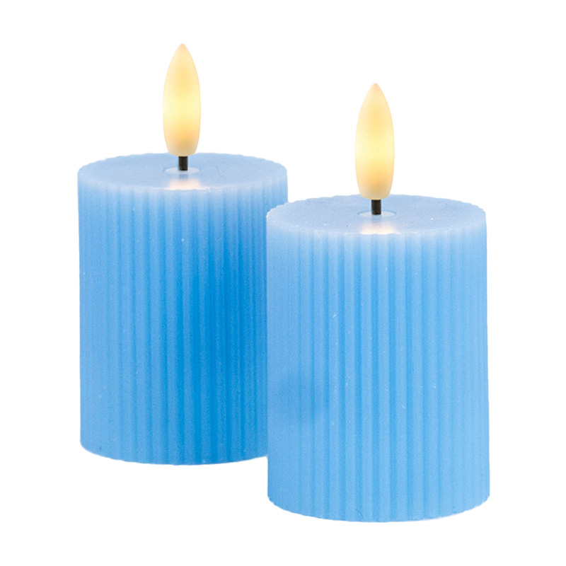 SIRIUS® LED Echtwachskerzen "Smilla" wiederaufladbar 2er Set 6,5x5 cm blau