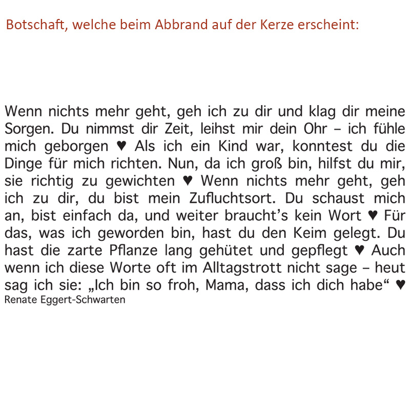 Wortlicht Kerze Liebeserklärung an eine Mutter