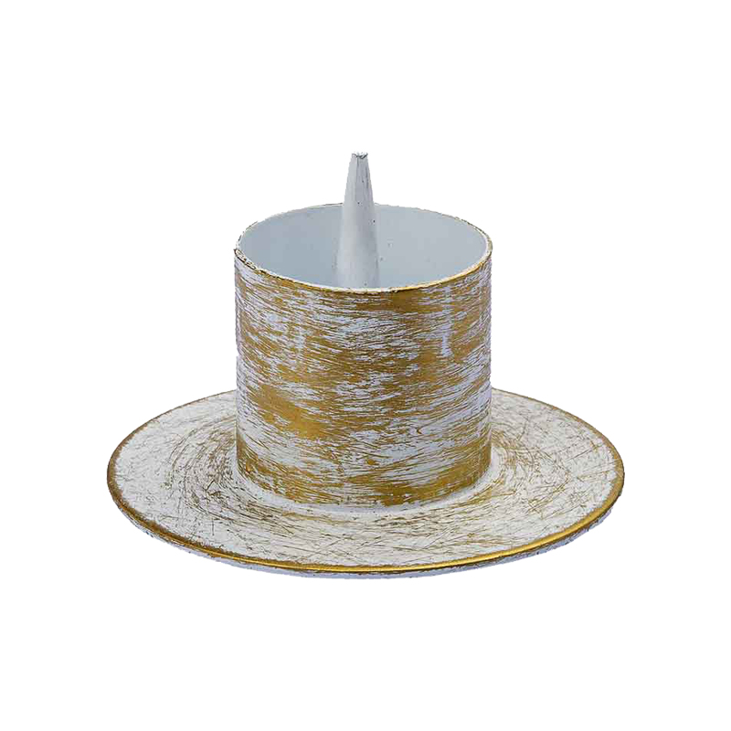 Kerzenleuchter weiß/gold mit Dorn für Kerzen Ø 4cm