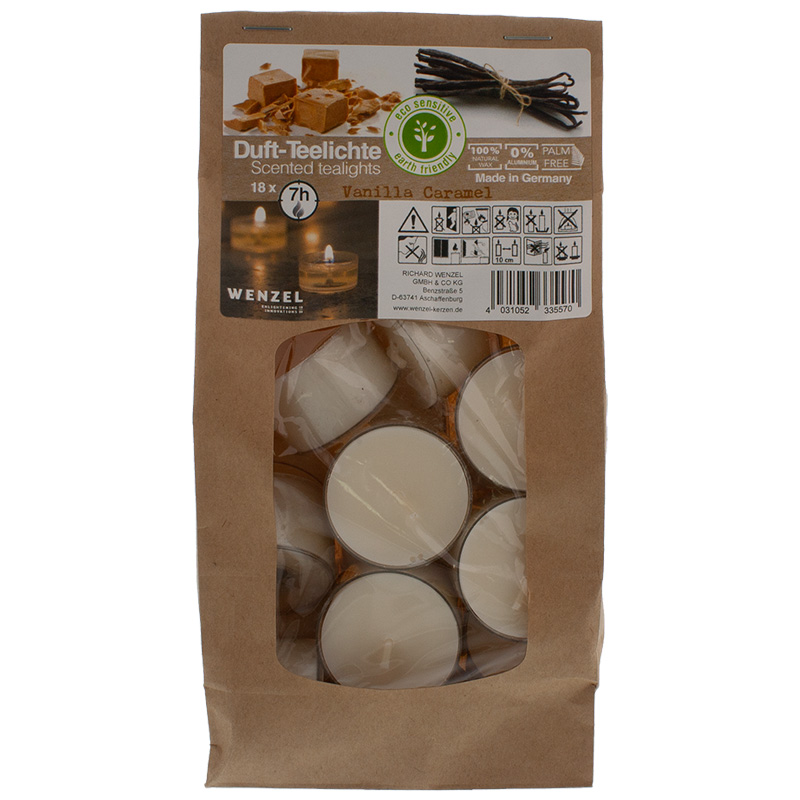 Duft-Teelichte "Vanilla Caramel" mit 7 Stunden Brenndauer 18er Pack